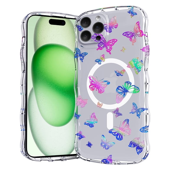 Magnetic Case for iPhone 16 Plus Support Wireless Charging, Floral Stars Butterfly Pattern Print Design Rugged Shockproof Cover for Women Girls, Flower Protective Phone Case Cover, Butterfly