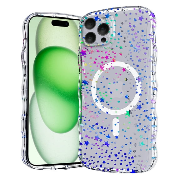 Magnetic Case for iPhone 16 Plus Support Wireless Charging, Floral Stars Butterfly Pattern Print Design Rugged Shockproof Cover for Women Girls, Flower Protective Phone Case Cover, Stars