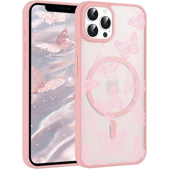Magnetic Case for iPhone 16 Pro [Compatible with Magsafe], Cute Butterfly Pattern Case for Women Girls, Trendy Soft Slim Shockproof Protective Phone Cases Cover, Desert Titanium