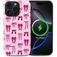 thumbnail image 1 of Magnetic Case for iPhone 16 Pro, Compatible with Magsafe PC Hard Shell Silicone Inner Bumper Anti-Scratch Full-Body Cover Shockproof Slim Design Striped Pink Bow, 1 of 7