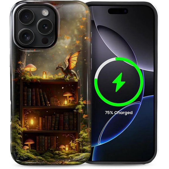 Magnetic Case for iPhone 16 Pro, Dragons Glowing Mushrooms Case forest Compatible with MagSafe Hybrid Dual Protection Soft TPU Hard PC Shockproof Anti-Scratch Cover Men Women Stylish Phone Case