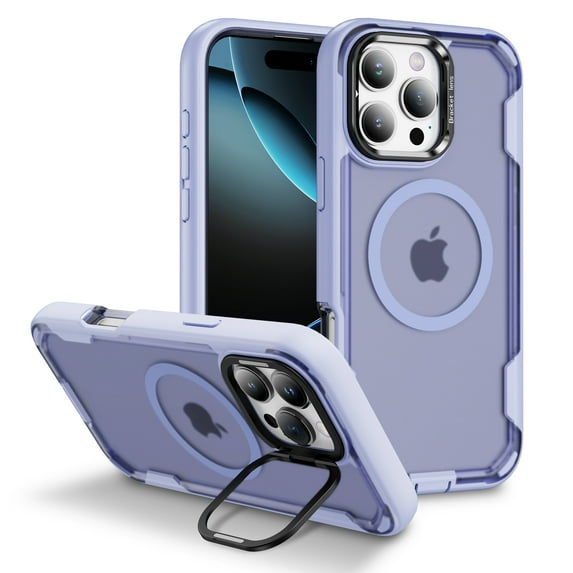Magnetic Case for iPhone 16 Pro with Kickstand, Compatible with Magsafe, Built-in Camera Stash Stand, Military Protection, Skin Feeling Case for iPhone 16 Pro, Lightpurple+ Clear Lightpurple