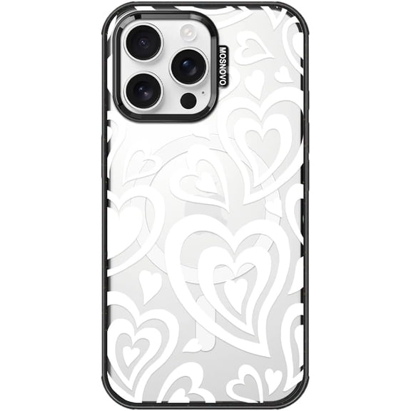 Magnetic Case for iPhone 16 Pro Max, 10ft Military-Grade Protection, Compatible with Magsafe, Shockproof Phone Case for iPhone 16 Pro Max - Twist Heart - Clear Black