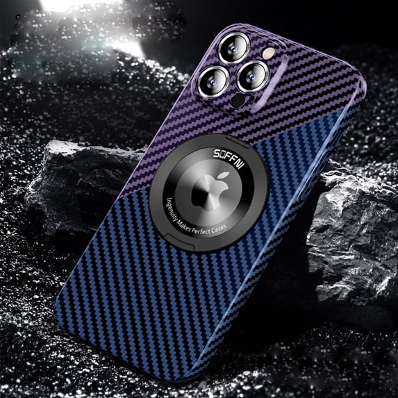 Magnetic Case for iPhone 16 Pro Max with 360 Rotating Ring Kickstand, Aramid Carbon Fiber Ultra-Thin Shockproof Protective Cover Compatible with MagSafe Wireless Charger, Bluepurple