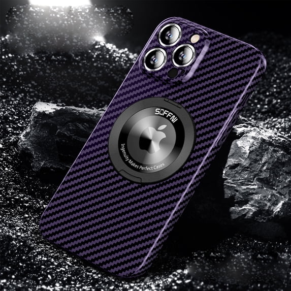 Magnetic Case for iPhone 16 Pro Max with 360 Rotating Ring Kickstand, Aramid Carbon Fiber Ultra-Thin Shockproof Protective Cover Compatible with MagSafe Wireless Charger, Darkpurple