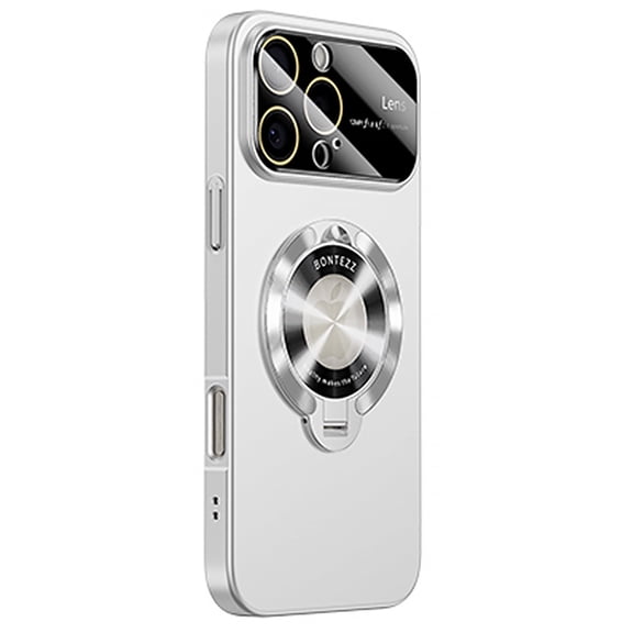 Magnetic Case for iPhone 16 Pro Max with Big Window Glass Lens Camera Full Protector [Compatible with Magsafe] Shockproof Logo View Hidden Kickstand PC Slim Phone Case for Women Men,White