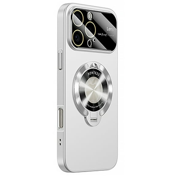 Magnetic Case for iPhone 16 Pro Max with Big Window Glass Lens Camera Full Protector [Compatible with Magsafe] Shockproof Logo View Hidden Kickstand PC Slim Phone Case for Women Men,White