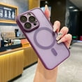 thumbnail image 1 of Magnetic Case for iPhone 16 Pro Max with Camera Lens Protector Film, [Military Grade Drop Protection] Compatible with Mag-Safe Translucent Hard PC Slim Tough Anti-Fingerprint Phone Case, Darkpurple, 1 of 13