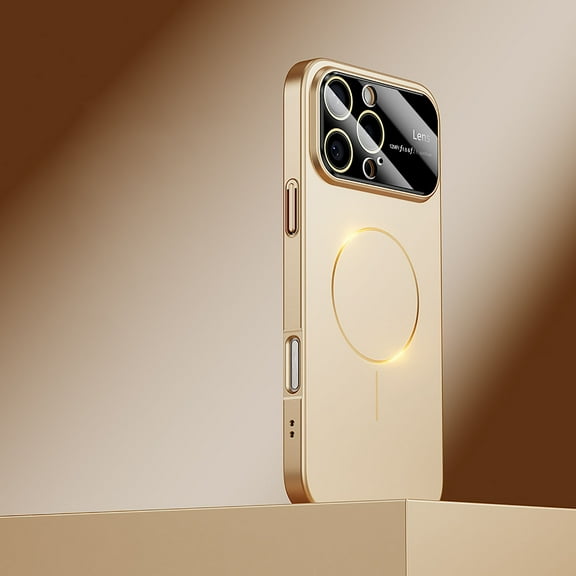 Magnetic Case for iPhone 16 Pro Max with Camera Lens Protector, Shockproof Hard Luxury Slim Case with Large Window HD Glass Protective Film, Compatible with Mag-Safe for iPhone 16 Pro Max, Desertgold