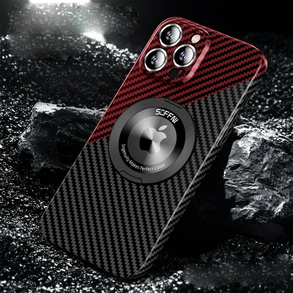 Magnetic Case for iPhone 16 Pro Max Case Carbon Fiber,Ring Holder Kickstand,Compatible with MagSafe Charger Fiber Slim Thin Shockproof Rugged Protective Back Case for iPhone 16 Pro Max,Blackred