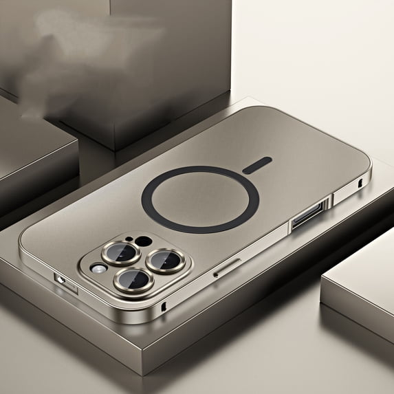 Magnetic Case for iPhone 16 Pro Max Compatible with Mag-Safe, Aluminum Alloy Metal Phone Case with Camera Lens Protector, Shockproof Secure Buckle Non-Slip Cover for iPhone 16 Pro Max, Titanium