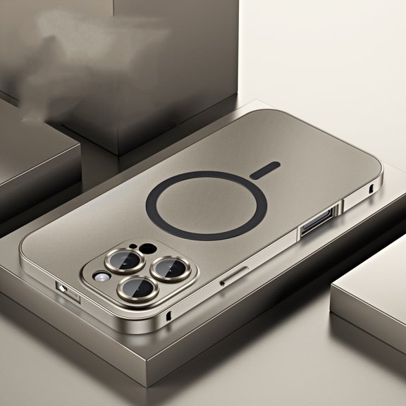Magnetic Case for iPhone 16 Pro Max Compatible with Mag-Safe, Aluminum Alloy Metal Phone Case with Camera Lens Protector, Shockproof Secure Buckle Non-Slip Cover for iPhone 16 Pro Max, Titanium