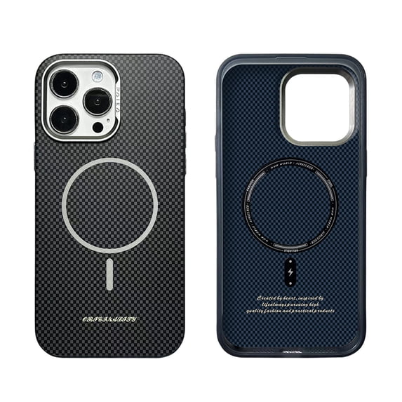Magnetic Case for iPhone 16 Pro Max, Compatible with Mag-Safe, Carbon Fiber Texture Cover with Metal Lens Frame Camera Protection, Slim Lightweight Hard Protective Case for iPhone 16 Pro Max, Black