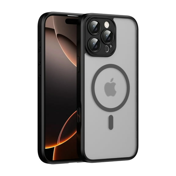 Magnetic Case for iPhone 16 Pro Max Compatible with Mag-Safe & Magnetic Car Mount, Touchscreen Button Anti-Fingerprint Translucent Phone Case Shockproof for iPhone 16 Pro Max Protective Cover, Black
