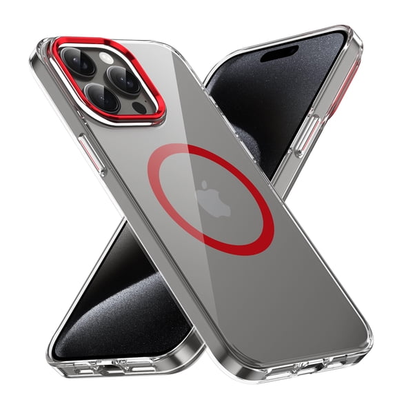 Magnetic Case for iPhone 16 Pro Max Compatible with MagSafe Wireless Charging, Drop Proof,Rugged,Anti-Yellowing,Shockproof Phone Bumper Cover, Anti-Scratch Clear Back,Hard Phone Case,Red