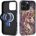 thumbnail image 1 of Magnetic Case for iPhone 16 Pro Max, Compatible with Magsafe Hybrid Heavy Duty 2 In 1 Full Body Rugged Shockproof Protection Glossy Case for iPhone 16 Pro Max Celestial Unicorn Sun Stained Glass, 1 of 7