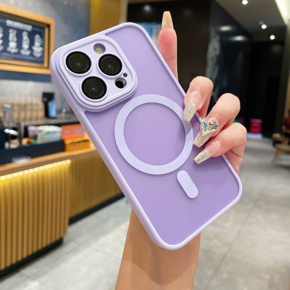 Magnetic Case for iPhone 16 Pro Phone Case, Shockproof TPU Bumper Luxury Design with Camera Lens Protector, Compatible with Mag-Safe for iPhone 16 Pro Hard PC Anti-Scratch Phone Cover, Purple