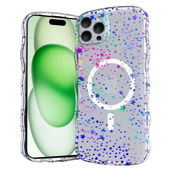 Magnetic Case for iPhone 16 Support Wireless Charging, Floral Stars Butterfly Pattern Print Design Rugged Shockproof Cover for Women Girls, Flower Protective Phone Case Cover, Stars