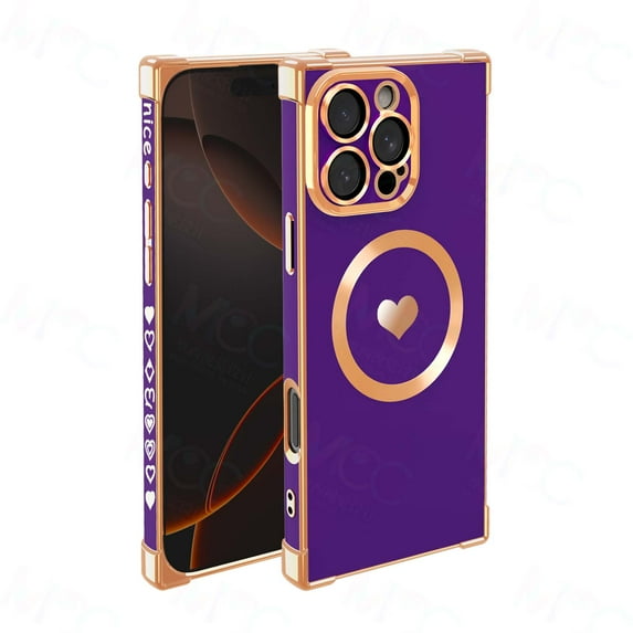 Magnetic Case for iPhone 16, Women Girls Luxury Plating Cute Love Heart Slim Fit Lightweight Cover Full Camera Lens Protection Compatible with MagSafe Case for iPhone 16, Darkpurple
