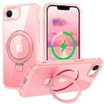 thumbnail image 1 of Magnetic Case for iPhone 16e Ring Holder Bracket Cover, Compatible with MagSafe Charging Support Car Mount, Hybrid Shockproof Dustproof Slim Rugged Case for iPhone 16e, Pink, 1 of 8