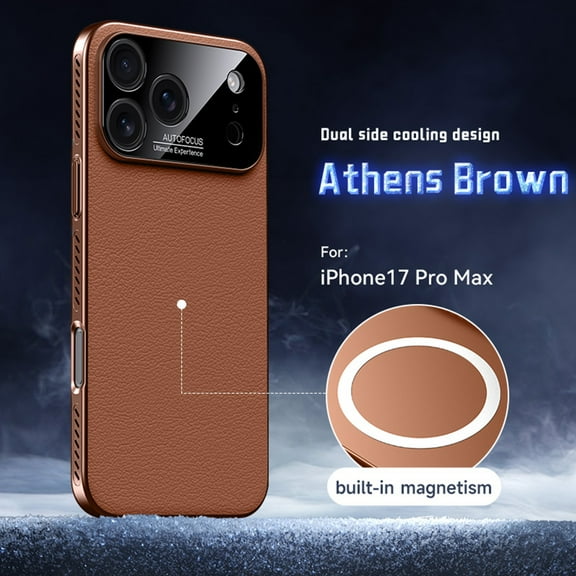 Magnetic Case for iPhone Air, Plain PU Leather Cover Support Wireless Charging, Heat Dissipation Drop Protection Shockproof Shell Protective Case for iPhone Air, Brown