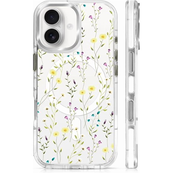 Magnetic Case for iPhone 17 Design On Clear Base, Compatible with MagSafe, Slim Protective Soft TPU Bumper Phone Cover Women Girls Case for iPhone 17 Simple Flowers