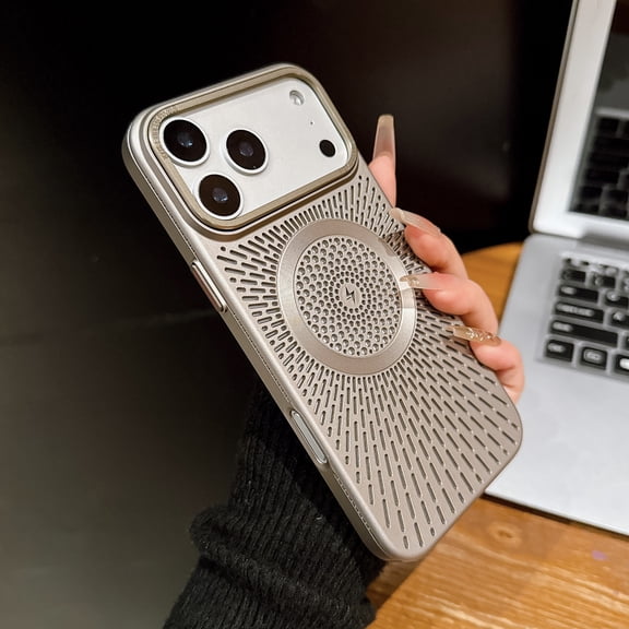 Magnetic Case For iPhone 17, Luxury Electroplated Mesh Hollow Design for Cooling, Ultra Slim Shockproof Protection Cover, Strong Magnet Compatible with MagSafe Accessories,Gray