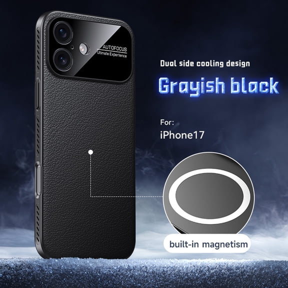 Magnetic Case for iPhone 17, Plain PU Leather Cover Support Wireless Charging, Heat Dissipation Drop Protection Shockproof Shell Protective Case for iPhone 17, Black