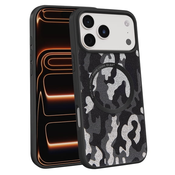 Magnetic Case for iPhone 17 Pro Camouflage Design Back Sticker, Compatible with MagSafe, Silicone Anti-scratch Shock-resistant Drop Protective Thin Lightweight Phone Cover, Black