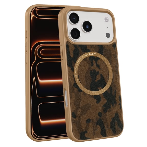 Magnetic Case for iPhone 17 Pro Camouflage Design Back Sticker, Compatible with MagSafe, Silicone Anti-scratch Shock-resistant Drop Protective Thin Lightweight Phone Cover, Brown