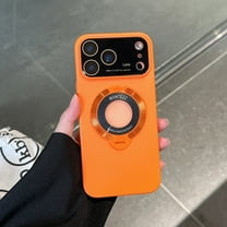 Magnetic Case for iPhone 17 Pro Max with Big Window Glass Lens Camera Full Protector [Compatible with Magsafe] Shockproof Logo View Hidden Kickstand PC Slim Phone Case for Women Men,Orange