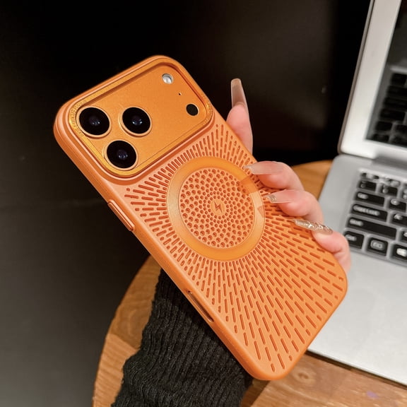 Magnetic Case For iPhone 17 Pro Max, Breathable Mesh Heat Dissipation Design, Shockproof Slim Protective Cover with Electroplated Frame, Compatible with MagSafe Wireless Charging,Orange