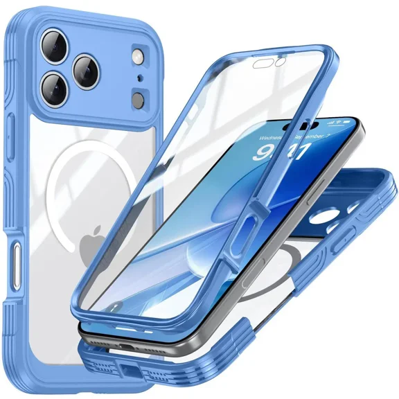 Magnetic Case for iPhone 17 Pro Max with Built-in Screen Protector, Shockproof Phone Cover with Camera Protector, Compatible with MagSafe, Full Body Phone Case