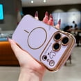 thumbnail image 1 of Magnetic Case for iPhone 17 Pro Max, Compatible with MagSafe, Cute Curly Wave Frame Case with Love Heart Pattern, Luxury Plating Edge Drop Protection Shockproof Phone Case for Women Girls, Purple, 1 of 12