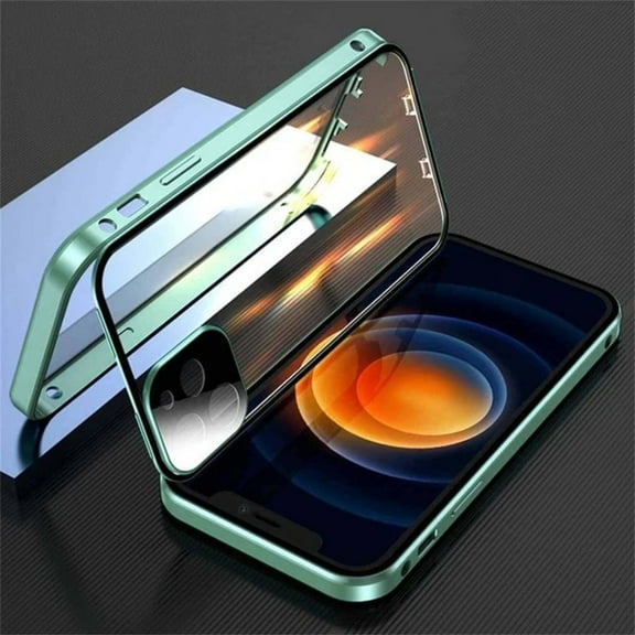 Magnetic Case for iPhone 17 Pro Max,Magnetic Adsorption Shockproof Aluminum Bumper Double Sided Clear Tempered Glass with Lens Protector No Fingerprint Unlock Cover,Green