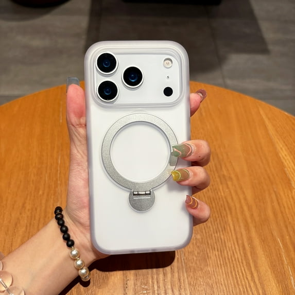 Magnetic Case for iPhone 17 Pro Max, Ring Holder Kickstand Case Compatible with Mag-Safe Charging, Rugged Matte Shockproof Translucent Protective Phone Cover for iPhone 17 Pro Max, White