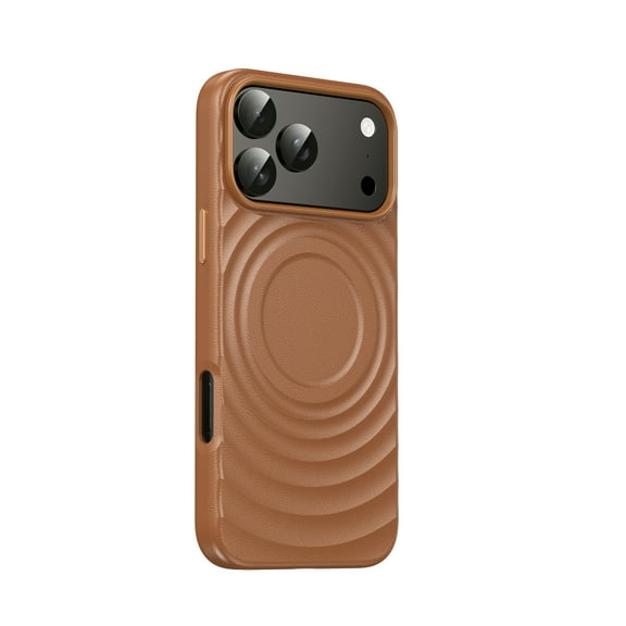 Magnetic Case for iPhone 17 Pro Max, Water Ripple Texture PU Leather + PC Protective Cover, Shockproof Scratch-Resistant Slim Lightweight Non-Slip Stylish Grip Case for iPhone 17 Pro Max, Brown