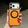 thumbnail image 1 of Magnetic Case for iPhone 17 Pro Max, Wireless Charging, Rotatable Ring Holder Stand Military Grade Shockproof Protection Classic PU Leather Phone Cover for iPhone 17 Pro Max, Orange, 1 of 11
