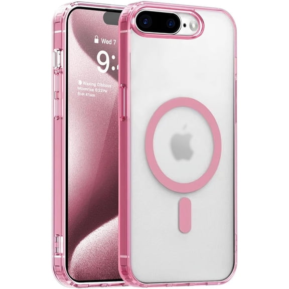 Magnetic Case for iPhone 7 Plus/8 Plus，Compatible with MagSafe & MIL-Grade Protection，[Not Yellowing] [Anti-Scratch]，Translucent Matte Slim Cover for iPhone 7 Plus/8 Plus，Frosted Pink