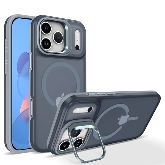 Magnetic Case for iPhone Air with Camera Cover Kickstand, Matte Shock-Absorbent PC+TPU Protective Anti-Scratch Anti-Fingerprint Lightweight Phone Cover, Compatible with MagSafe, Gray