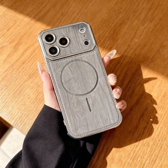 Magnetic Case for iPhone Air, [Compatible with Mag-Safe] Wooden Texture PU Leather Hybrid Durable Protection Slim Shockproof Anti-Scratch Phone Case for iPhone Air, Gray