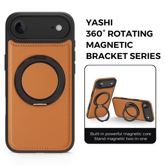 Magnetic Case for iPhone Air, Wireless Charging, Rotatable Ring Holder Stand Military Grade Shockproof Protection Classic PU Leather Phone Cover for iPhone Air, Brown