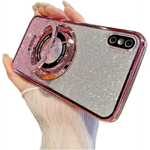 Magnetic Case for iPhone X Case Sparkle Cute with Stand Phone Case [Compatible with MagSafe] Slim Glitter Card Shockproof Protective Women Girls Case for iPhone X/XS Pink YD