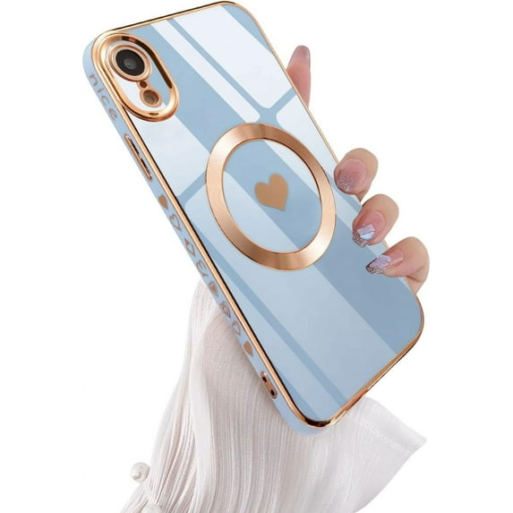Magnetic Case for iPhone XR, Cute Love Heart Pattern Case Compatible with MagSafe Charger Soft Bumper Shockproof Phone Case Pretty Cover for Women Girls - Heart Blue