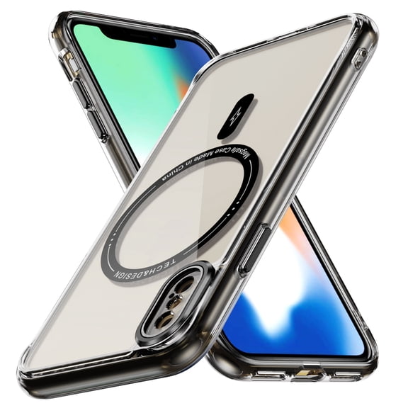 Magnetic Case For iPhone XS/X, [Anti-Yellowing] Crystal Clear Case Compatible with MagSafe, Slim Hard PC Back Soft TPU Bumper Protective Phone Cover For iPhone XS/X,Black
