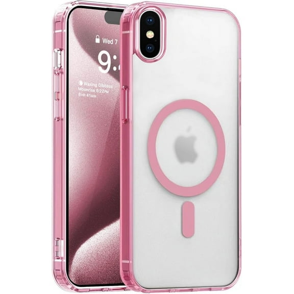 Magnetic Case for iPhone Xs Max，Compatible with MagSafe & MIL-Grade Protection，[Not Yellowing] [Scratch-Resistant]，Translucent Matte Back Slim Phone Cover for iPhone Xs Max，Frosted Pink