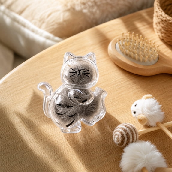 Magnetic Cat Fur & Whisker Keepsake Holder, Transparent Refrigerator Display Magnet for Collecting Pet Hair & Shed Whiskers, Cute Cat Memorial Storage Accent for Fridge & Home Decor