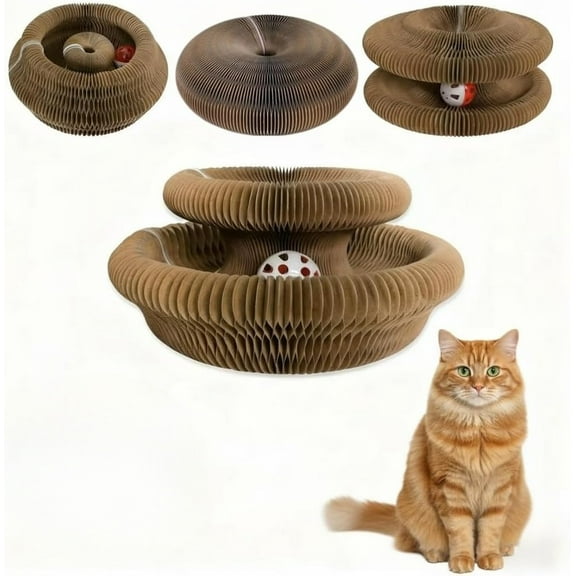 Magnetic Cat Scratching Board with Ball, Durable Foldable & Reversible Infinity Style Interactive , Cardboard Cat Scratching Board Ball Scratcher Pad