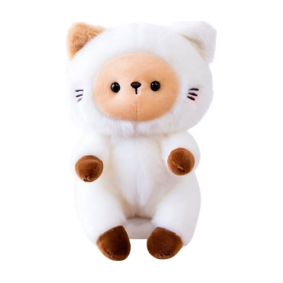 Magnetic Cat Stuffed Animal with Soft Plush, Single Piece, White and Brown, for Desk and Monitor, Cute Plush Toys Decoration