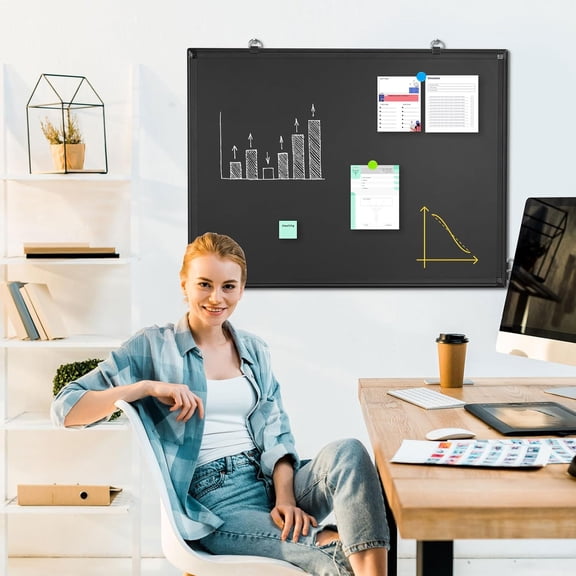 Magnetic Chalk Board, 36"x24" Black Chalkboard Double-Sided Dry Erase Board Magnetic Blackboard for Wall